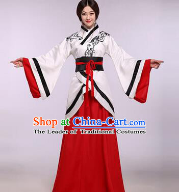 Traditional Ancient Chinese Imperial Consort Costume, Elegant Hanfu Chinese Han Dynasty Imperial Empress Red Embroidered Clothing for Women