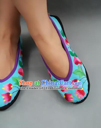 Traditional Chinese National Blue Shoes Embroidered Shoes, China Handmade Shoes Hanfu Embroidery Shoes for Women