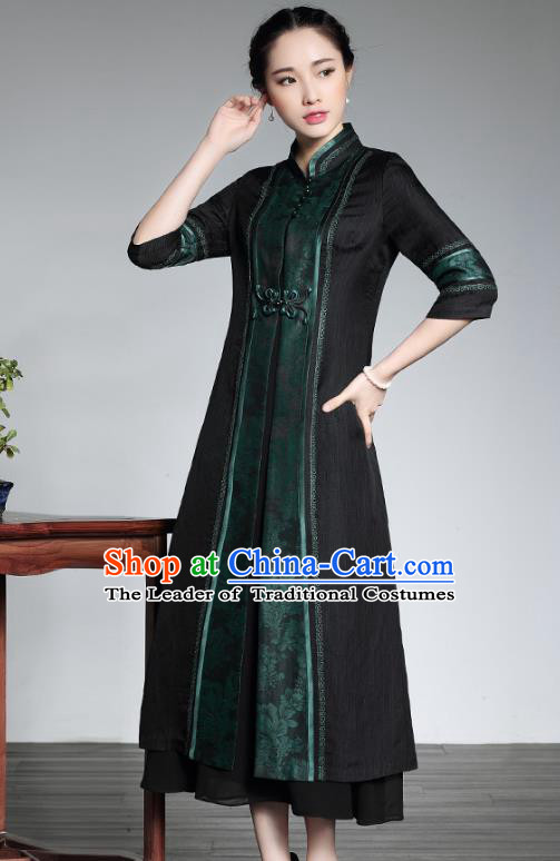 Traditional Chinese National Costume Elegant Hanfu Cheongsam Green Coat, China Tang Suit Plated Buttons Chirpaur Dust Coat for Women