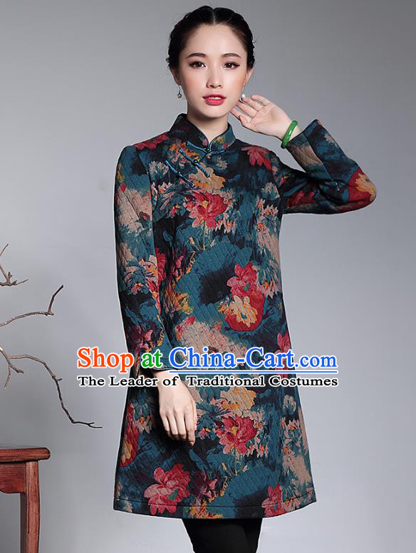 Traditional Chinese National Costume Elegant Hanfu Cheongsam, China Tang Suit Plated Buttons Chirpaur Cotton Padded Coat for Women