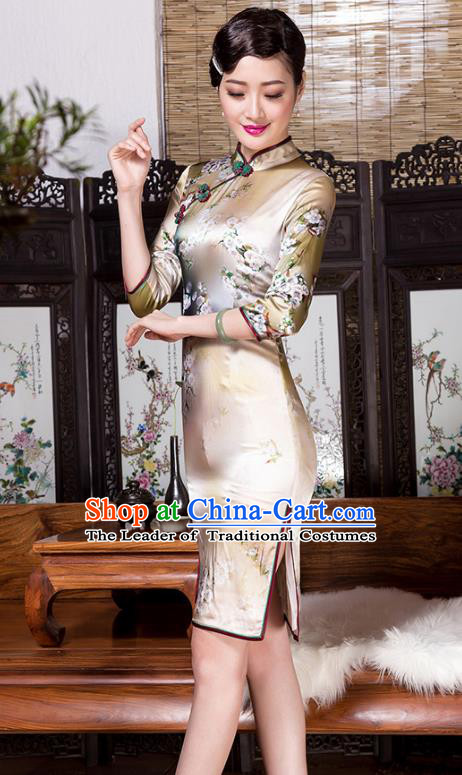 Traditional Chinese National Costume Elegant Hanfu Silk Cheongsam, China Tang Suit Plated Buttons Chirpaur Dress for Women