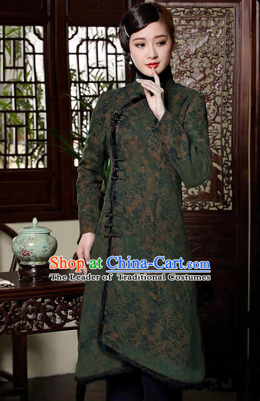 Traditional Chinese National Costume Elegant Hanfu Cheongsam, China Tang Suit Plated Buttons Chirpaur Cotton-padded Coat for Women