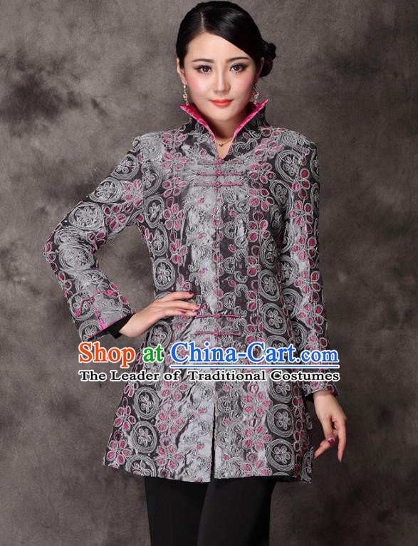 Traditional Chinese National Costume Plated Buttons Lilac Silk Qipao Jacket, Top Grade Tang Suit Stand Collar Cheongsam Coats for Women