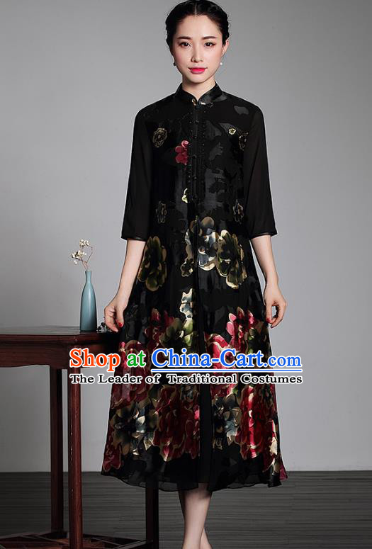 Traditional Chinese National Costume Plated Buttons Qipao Velvet Dress, Top Grade Tang Suit Stand Collar Cheongsam for Women