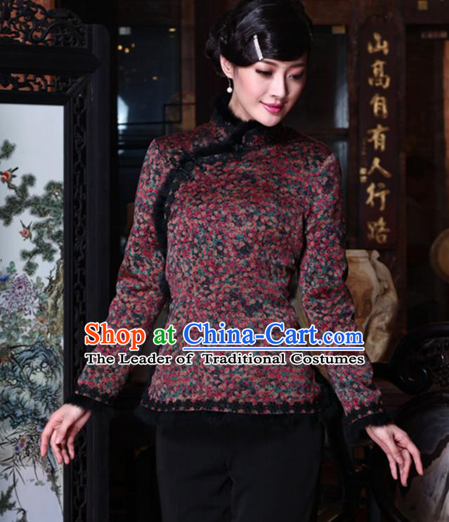 Traditional Chinese National Costume Qipao Upper Outer Garment Blouse, Top Grade Tang Suit Stand Collar Cheongsam Cotton-padded Coats for Women