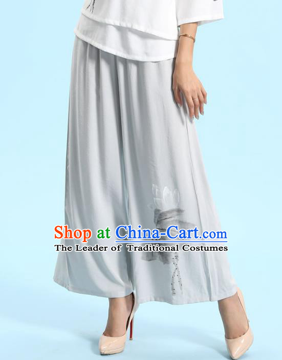 Traditional Chinese National Costume Loose Pants, Elegant Hanfu Tang Suit Ultra-wide-leg Linen Trousers for Women