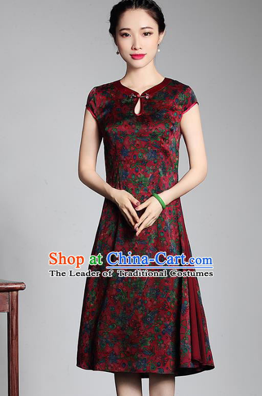 Traditional Ancient Chinese Young Lady Retro Stand Collar Silk Cheongsam Dress, Asian Republic of China Qipao Tang Suit for Women