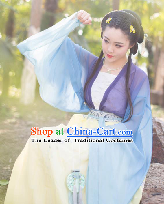 Asian China Tang Dynasty Palace Lady Costume Embroidery Slip Dress, Traditional Chinese Ancient Imperial Concubine Hanfu Clothing for Women