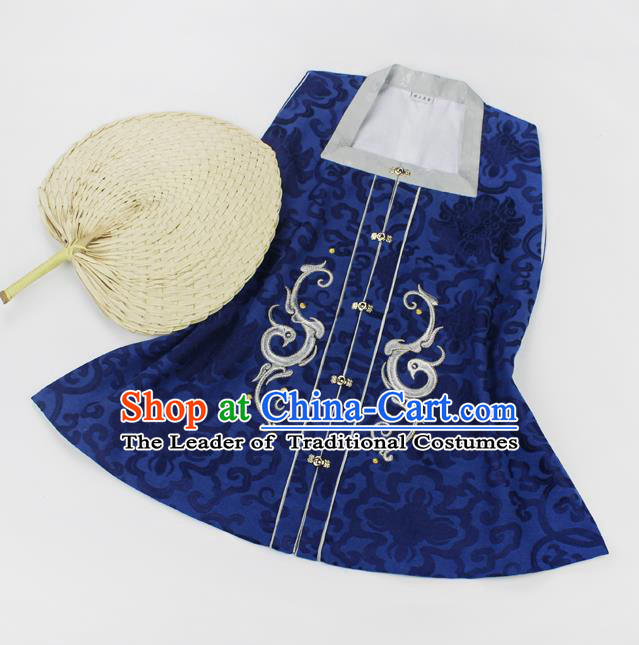 Asian China Ming Dynasty Palace Lady Costume Blue Embroidery Vests, Traditional Chinese Ancient Princess Embroidered Hanfu Sleeveless Over-dress for Women