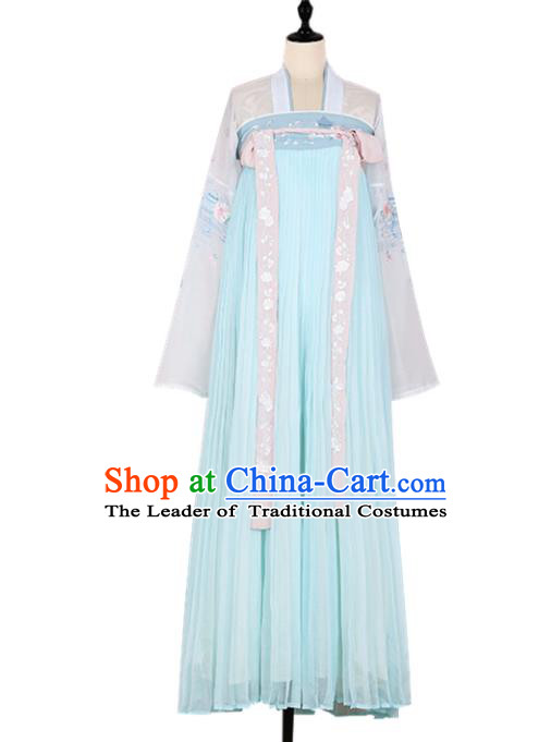 Asian China Tang Dynasty Palace Lady Embroidered Costume, Traditional Ancient Chinese Princess Embroidery Hanfu Clothing for Women