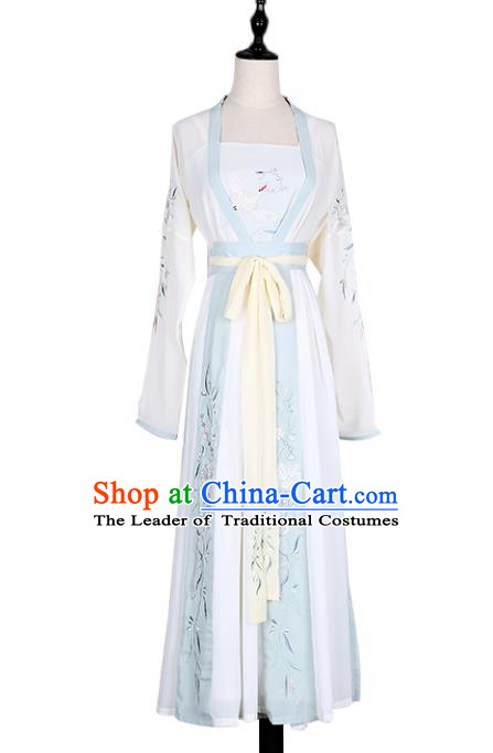 Asian China Tang Dynasty Young Lady Embroidered Costume Complete Set, Traditional Ancient Chinese Princess Embroidery Hanfu Clothing for Women