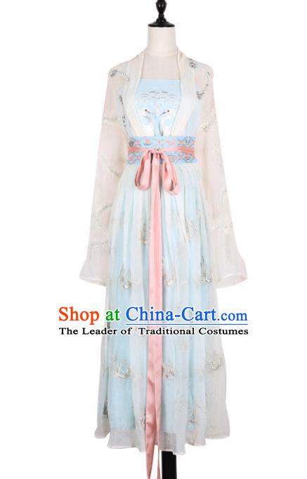 Asian China Song Dynasty Young Lady Princess Costume Embroidered Clothing Complete Set, Traditional Ancient Chinese Elegant Hanfu for Women