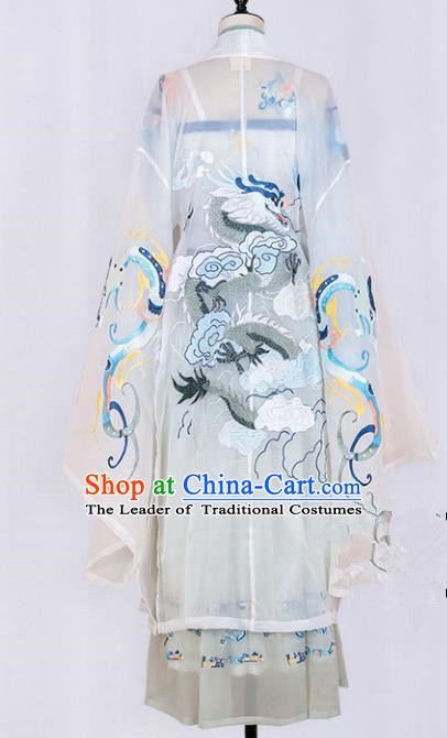 Asian China Tang Dynasty Palace Lady Embroidered Dragons Clothing, Traditional Ancient Chinese Imperial Princess Hanfu Clothing for Women