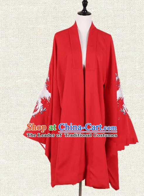 Asian China Tang Dynasty Princess Clothing Embroidered Red Cape, Traditional Ancient Chinese Palace Lady Hanfu Cardigan for Women