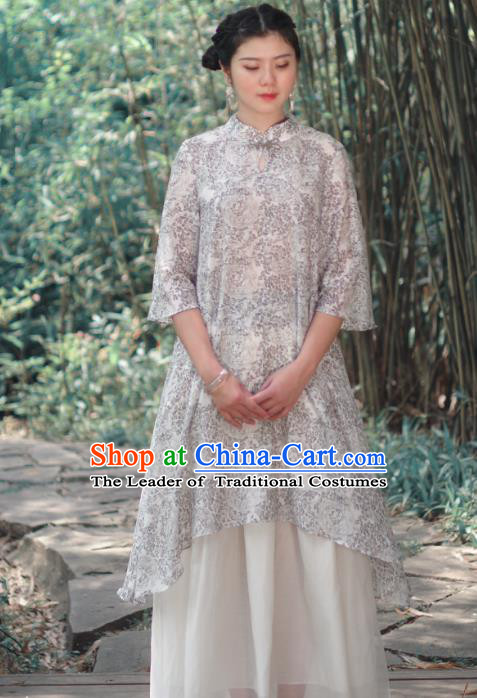 Asian China National Costume Printing Silk Hanfu Dress, Traditional Chinese Tang Suit Cheongsam Clothing for Women