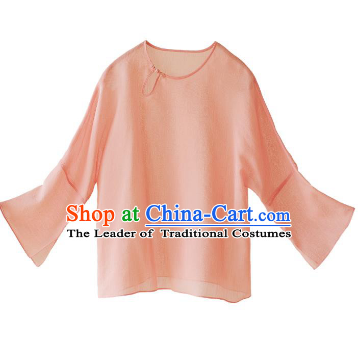 Asian China National Costume Pink Silk Hanfu Blouse, Traditional Chinese Tang Suit Cheongsam Upper Outer Garment Clothing for Women