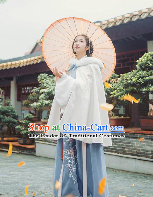 Asian China Ming Dynasty Palace Lady Costume Embroidered Cloak, Traditional Ancient Chinese Princess Elegant Hanfu Mantle for Women