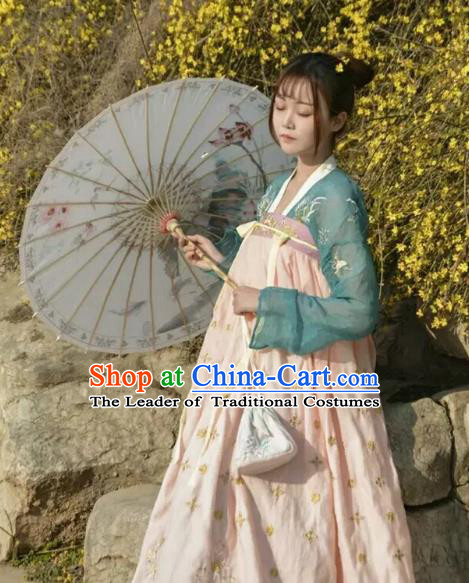 Asian China Tang Dynasty Court Lady Embroidered Costume, Traditional Ancient Chinese Princess Elegant Hanfu Dress Clothing for Women