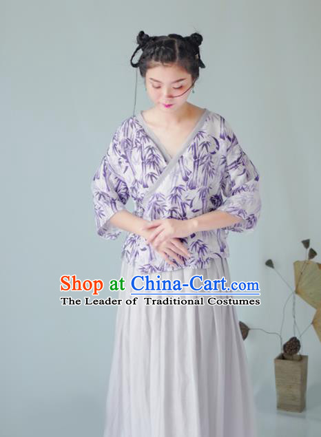 Asian China National Costume Hanfu Slant Opening Purple Silk Qipao Blouse, Traditional Chinese Tang Suit Cheongsam Shirts Clothing for Women