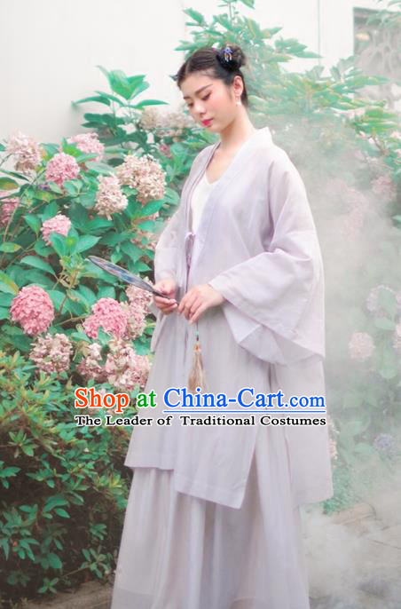 Asian China National Costume Hanfu Grey Silk Cardigan, Traditional Chinese Tang Suit Cheongsam Cape Clothing for Women