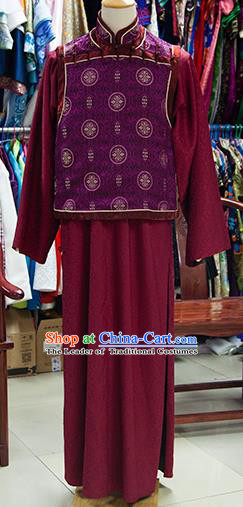 Traditional Ancient Chinese Manchu Prince Costume Purple Mandarin Jacket, Chinese Qing Dynasty Royal Highness Clothing for Men