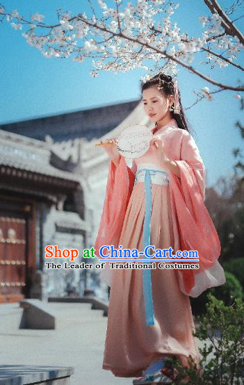 Traditional Chinese Ancient Costume Palace Lady Pink Dress, Asian China Jin Dynasty Imperial Princess Hanfu Clothing for Women