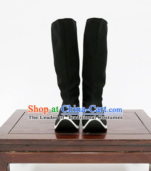 Traditional Ancient Chinese Hanfu Black Boots, Asian China Tang Dynasty Minister Shoes for Men