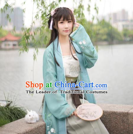 Traditional Chinese Song Dynasty Palace Lady Hanfu Costume Green BeiZi, Asian China Ancient Princess Dress Embroidered Clothing for Women