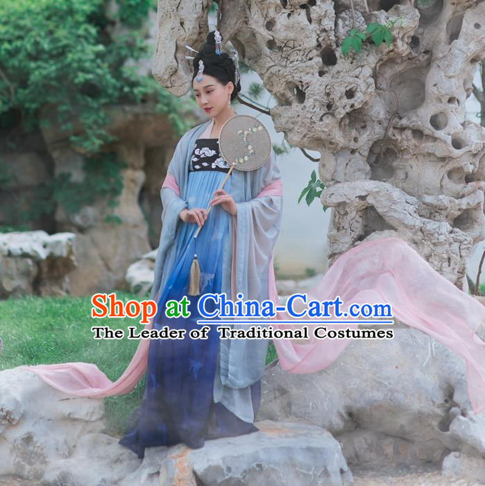 Traditional Chinese Ancient Palace Lady Embroidered Costume, Asian China Tang Dynasty Empress Dress Clothing Complete Set