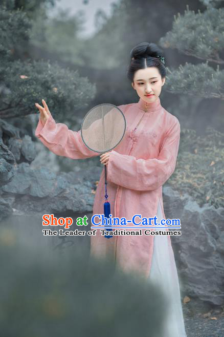 Traditional Chinese Ancient Costume Princess Embroidered Pink Blouse and Skirt, Asian China Ming Dynasty Palace Lady Hanfu Clothing for Women