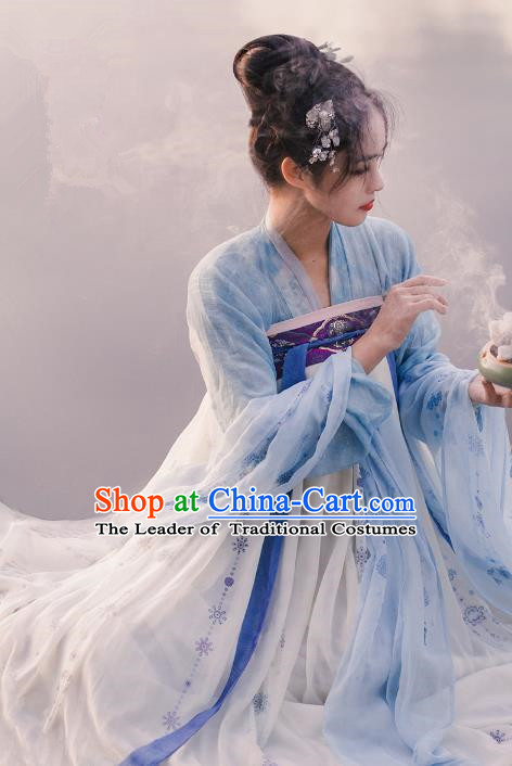 Traditional Chinese Ancient Costume Imperial Concubine Silk Blouse and Slip Skirt, Asian China Tang Dynasty Palace Lady Clothing for Women