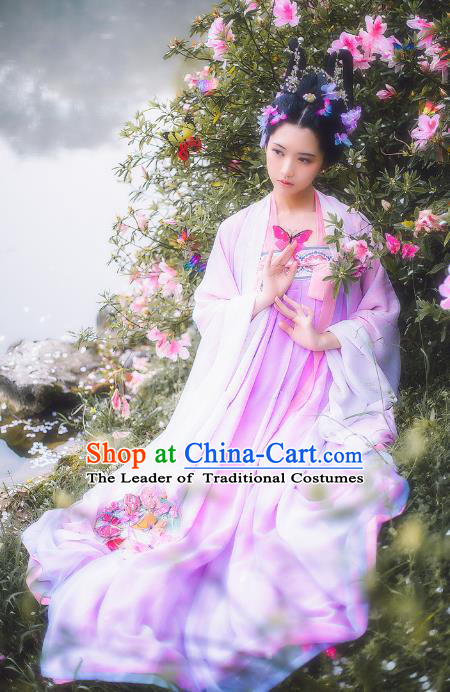 Traditional Chinese Ancient Costume Imperial Concubine Pink Dress, Asian China Tang Dynasty Palace Lady Clothing Complete Set for Women