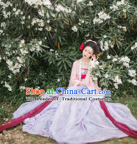 Traditional Chinese Ancient Costume Princess Embroidered Dress, Asian China Tang Dynasty Nobility Lady Hanfu Clothing for Women