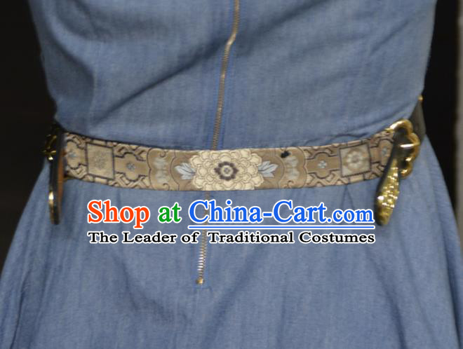 Traditional Ancient Chinese Hanfu Black Belts, Asian China Song Dynasty Imperial Guards Leather Waistband for Men