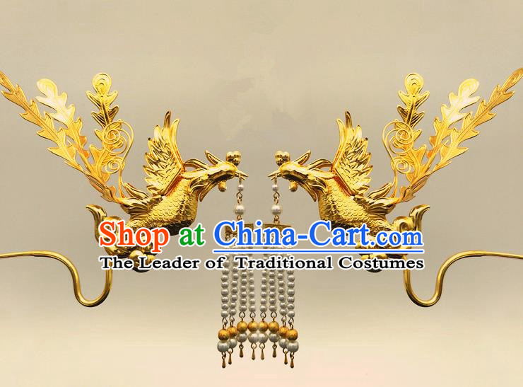 Traditional Handmade Chinese Ancient Classical Hair Accessories Bride Wedding Phoenix Step Shake, Hair Jewellery, Hair Fascinators Hairpins for Women