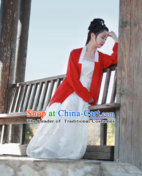 Traditional Chinese Song Dynasty Imperial Concubine Costume, Asian China Ancient Palace Lady Hanfu Red BeiZi Clothing for Women