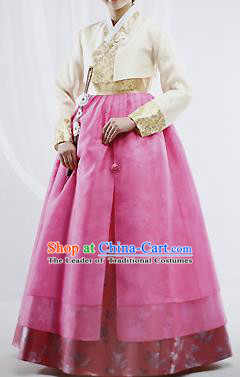 Traditional Korean Costumes Wedding Pink Full Dress, Bride Formal Attire Ceremonial Clothes, Korea Court Stage Dance Clothing for Women