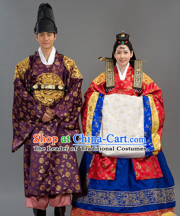 Traditional Korean Costumes Wedding Red Full Dress, Palace Lady Formal Attire Ceremonial Clothes, Korea Court Bride Embroidered Clothing for Women