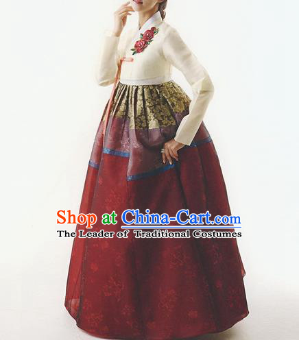 Traditional Korean Costumes Wedding Purple Full Dress, Palace Lady Formal Attire Ceremonial Clothes, Korea Court Bride Embroidered Clothing for Women