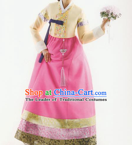 Traditional Korean Costumes Bride Formal Attire Ceremonial Yellow Blouse and Full Dress, Korea Hanbok Court Embroidered Wedding Clothing for Women