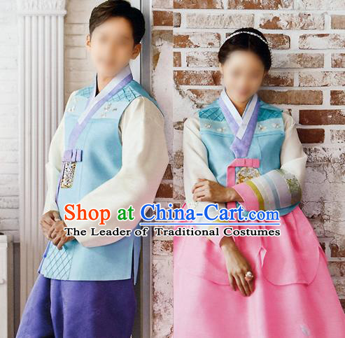 Traditional Korean Costumes Bridegroom and Bride Formal Attire Ceremonial Clothes, Korea Court Embroidered Wedding Clothing for Men for Women