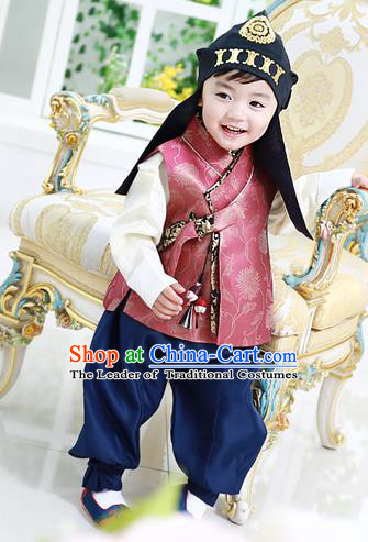 Asian Korean National Traditional Handmade Formal Occasions Costume, Palace Boys Brithday Embroidered Red Hanbok Clothing for Kids