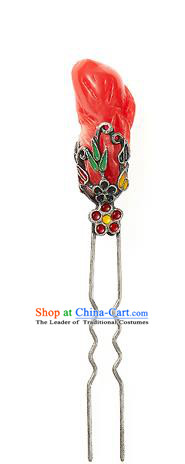 Traditional Korean Hair Accessories Girls Red Hairpins, Asian Korean Fashion Headwear Hair Stick for Kids