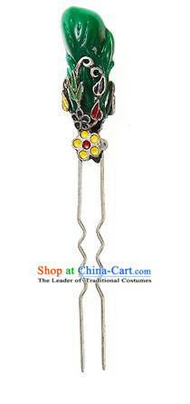 Traditional Korean Hair Accessories Girls Green Hairpins, Asian Korean Fashion Headwear Hair Stick for Kids