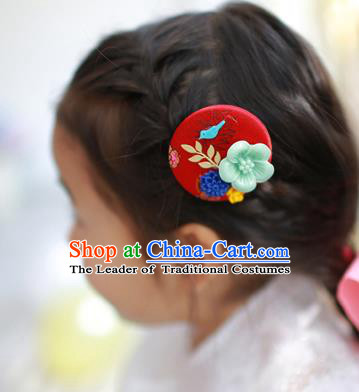 Traditional Korean National Hair Accessories Red Hairpins, Asian Korean Fashion Hanbok Hair Decorations Headwear for Kids
