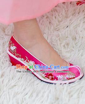 Traditional Korean National Wedding Pink Embroidered Shoes, Asian Korean Hanbok Bride Embroidery Shoes for Women