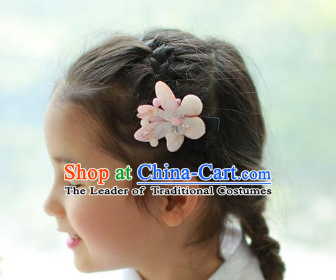 Traditional Korean National Hair Accessories Wedding Princess Light Pink Flowers Hair Stick, Asian Korean Fashion Hanbok Hair Claw Headwear for Girls