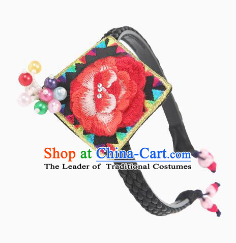 Traditional Korean Hair Accessories Embroidered Black Hair Clasp, Asian Korean Hanbok Fashion Headwear Headband for Kids