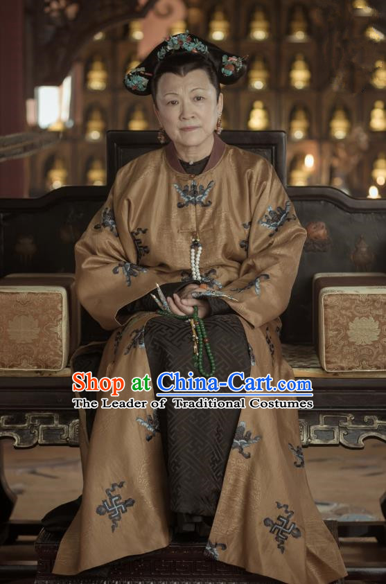 Story of Yanxi Palace Traditional Ancient Chinese Queen Mother Costume, Chinese Qing Dynasty Manchu Imperial Empress Dowager Embroidered Clothing for Women