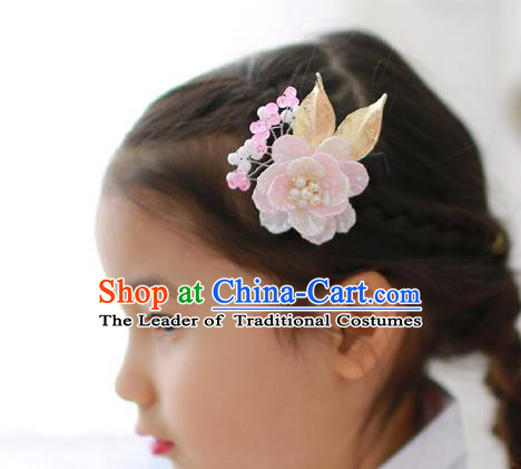 Traditional Korean Hair Accessories Pink Flower Hair Claw, Asian Korean Hanbok Fashion Headwear Hanbok Hair Stick for Kids